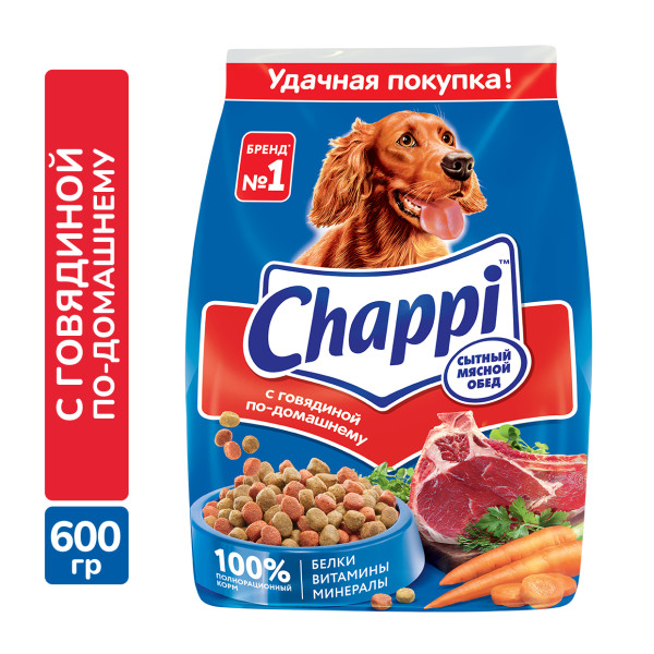 Chappi корм для взрослых собак всех пород, говядина по-домашнему (600 гр)