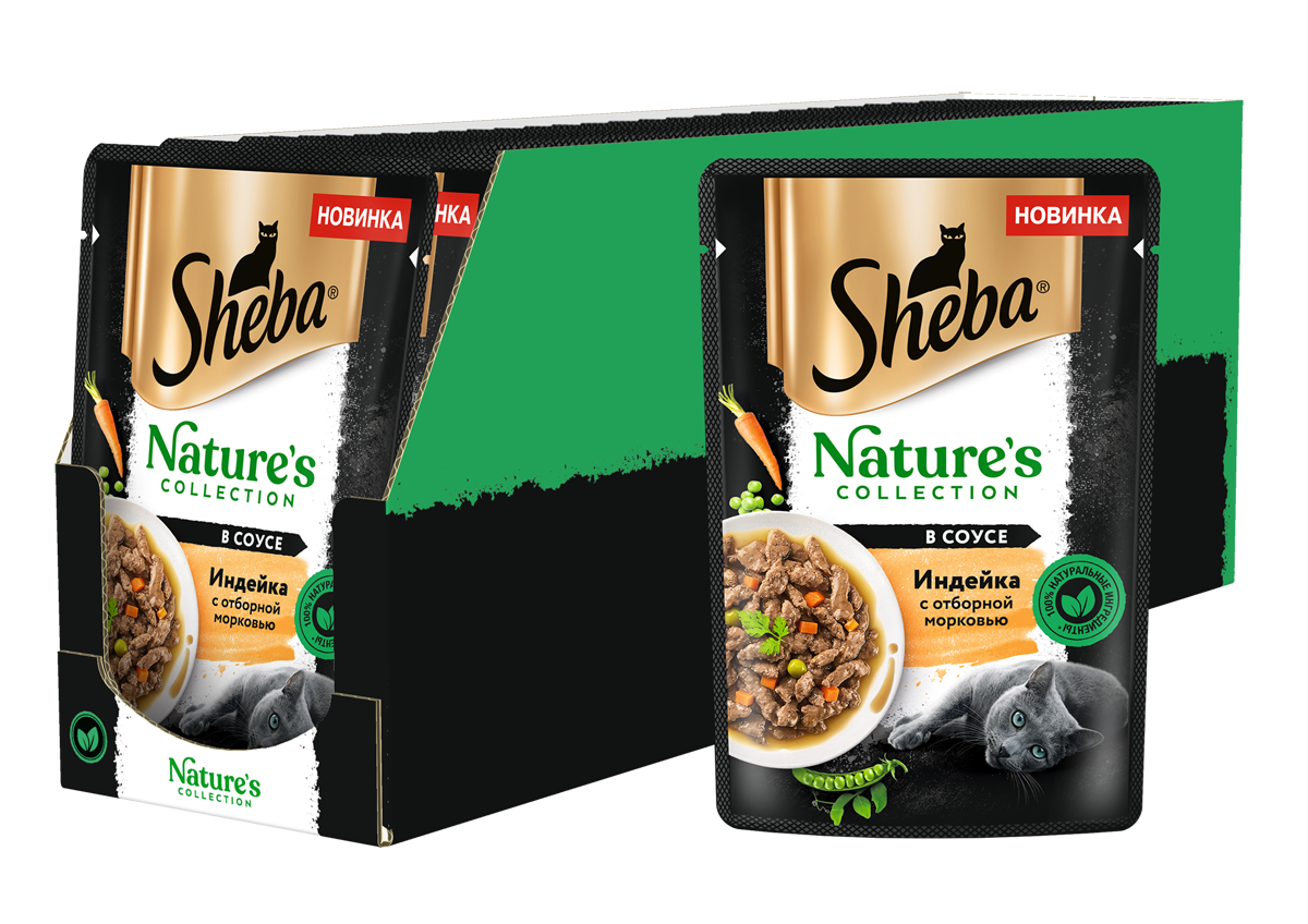 Sheba Nature's Collection влажный корм для кошек, с индейкой и морковью (28шт в уп) (75 гр)