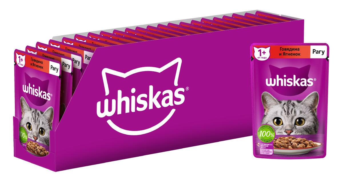 Whiskas влажный корм для кошек, рагу с говядиной и ягненком (28шт в уп) (75 гр)