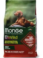 Monge Dog BWild Grain Free корм для взрослых собак, беззерновой, ягненок, картофель и горох