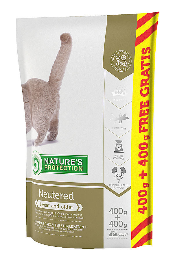 Nature’s Protection корм для стерилизованных кошек и кастрированных котов всех пород, курица, индейк