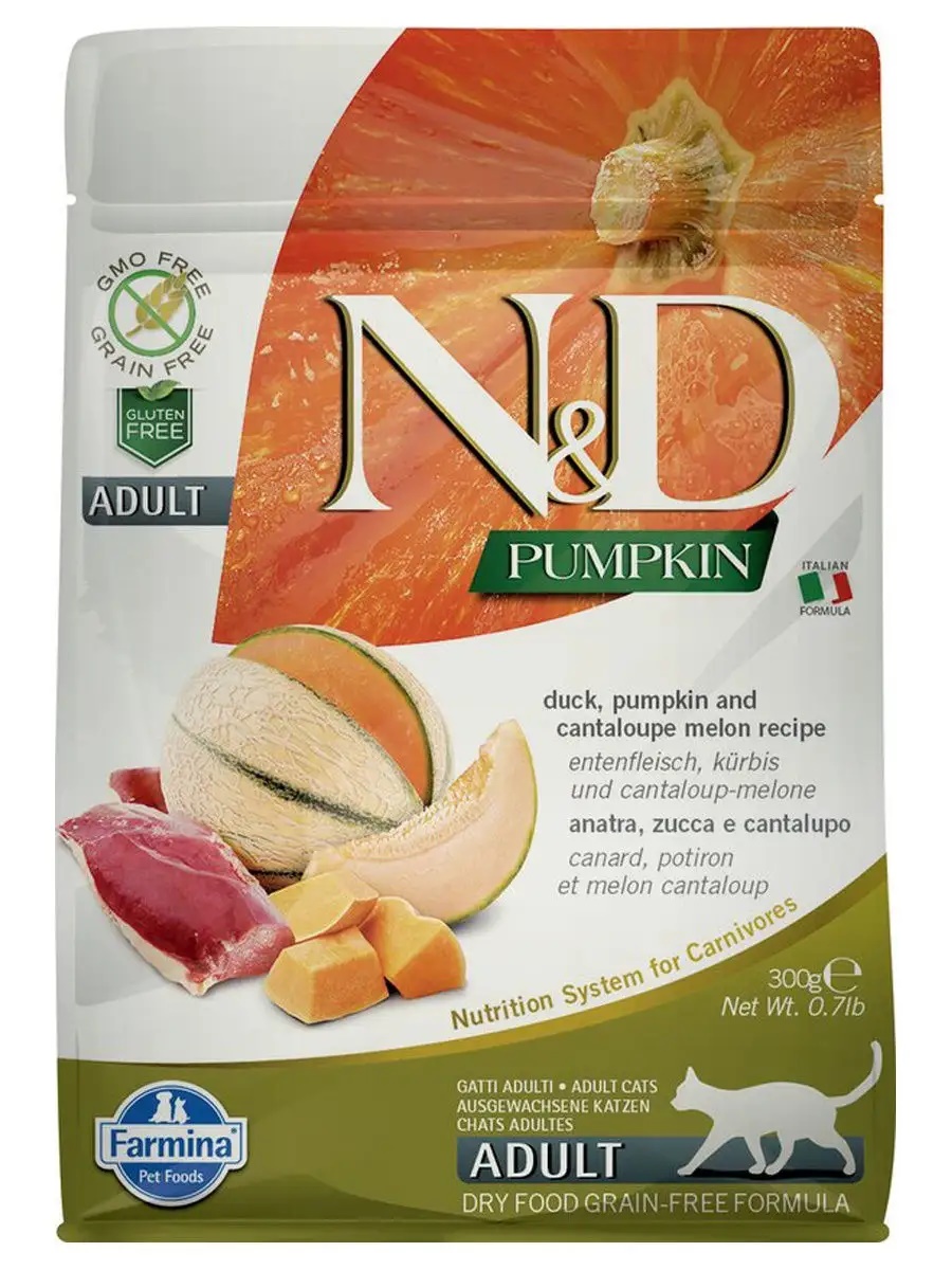 Farmina N&D Pumpkin корм для взрослых кошек, беззерновой, утка, дыня и тыква 300 гр
