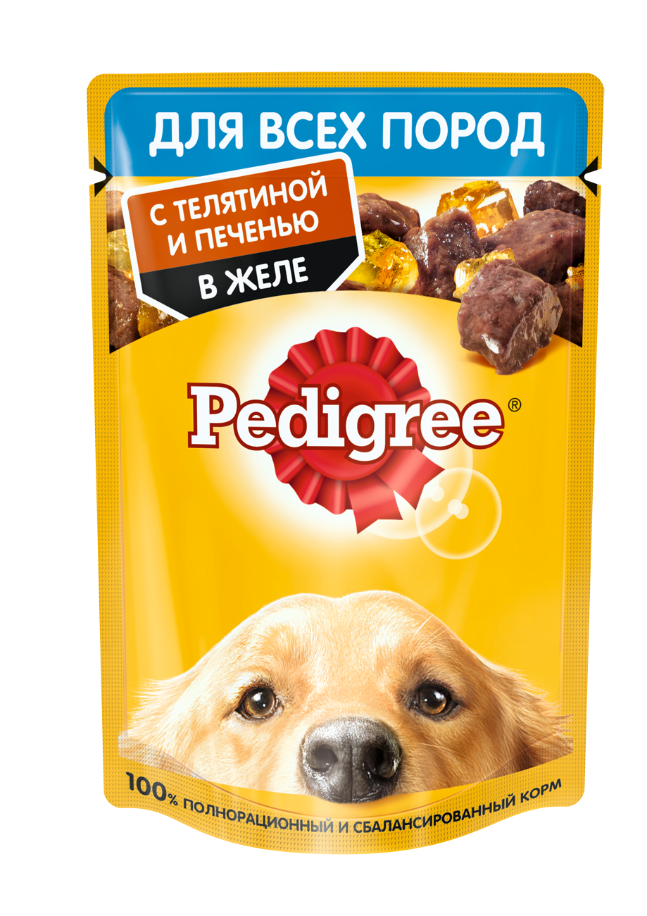 Pedigree влажный корм для взрослых собак всех пород, телятина и печень в желе (28шт в уп) / 85 гр