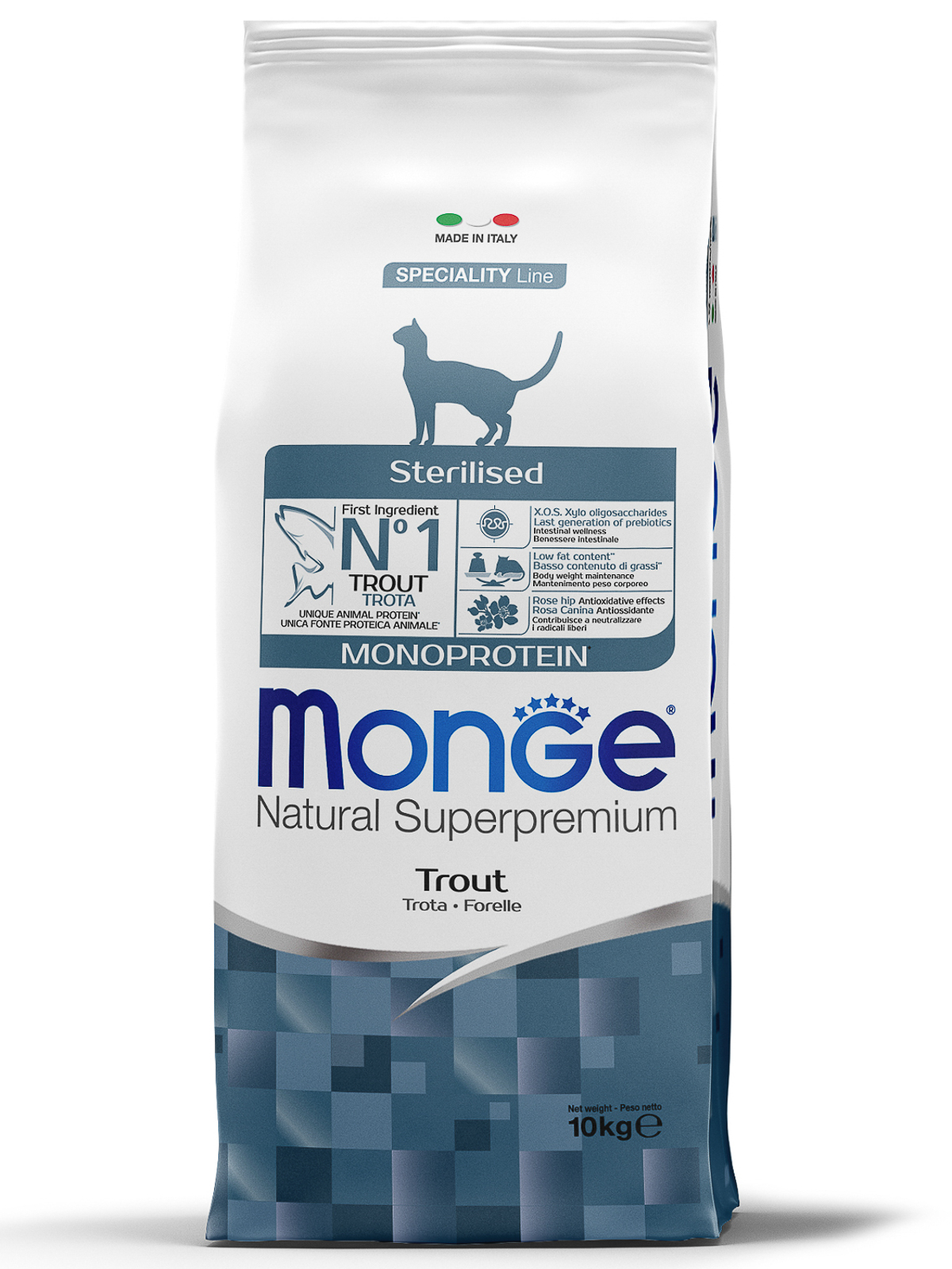 Monge Cat Monoprotein Sterilised корм для стерилизованных кошек всех пород, форель / 10 кг