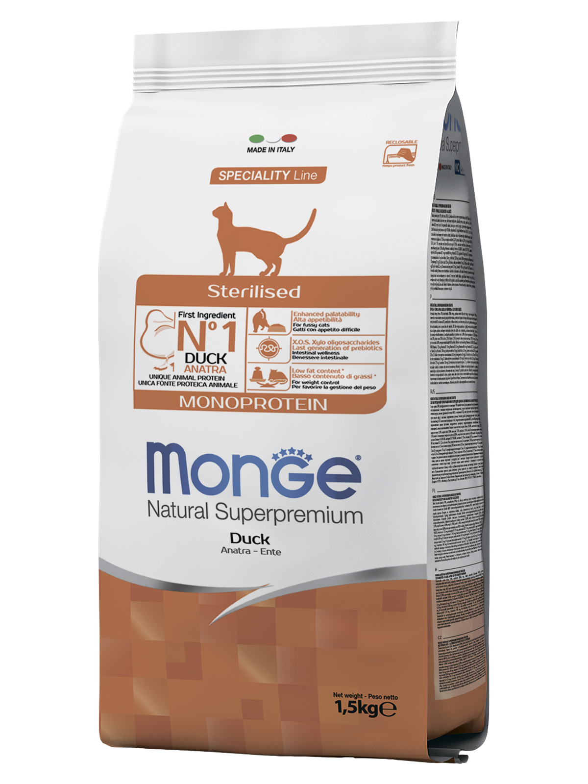 Monge Cat Monoprotein корм для стерилизованных взрослых кошек всех пород, утка / 1,5 кг