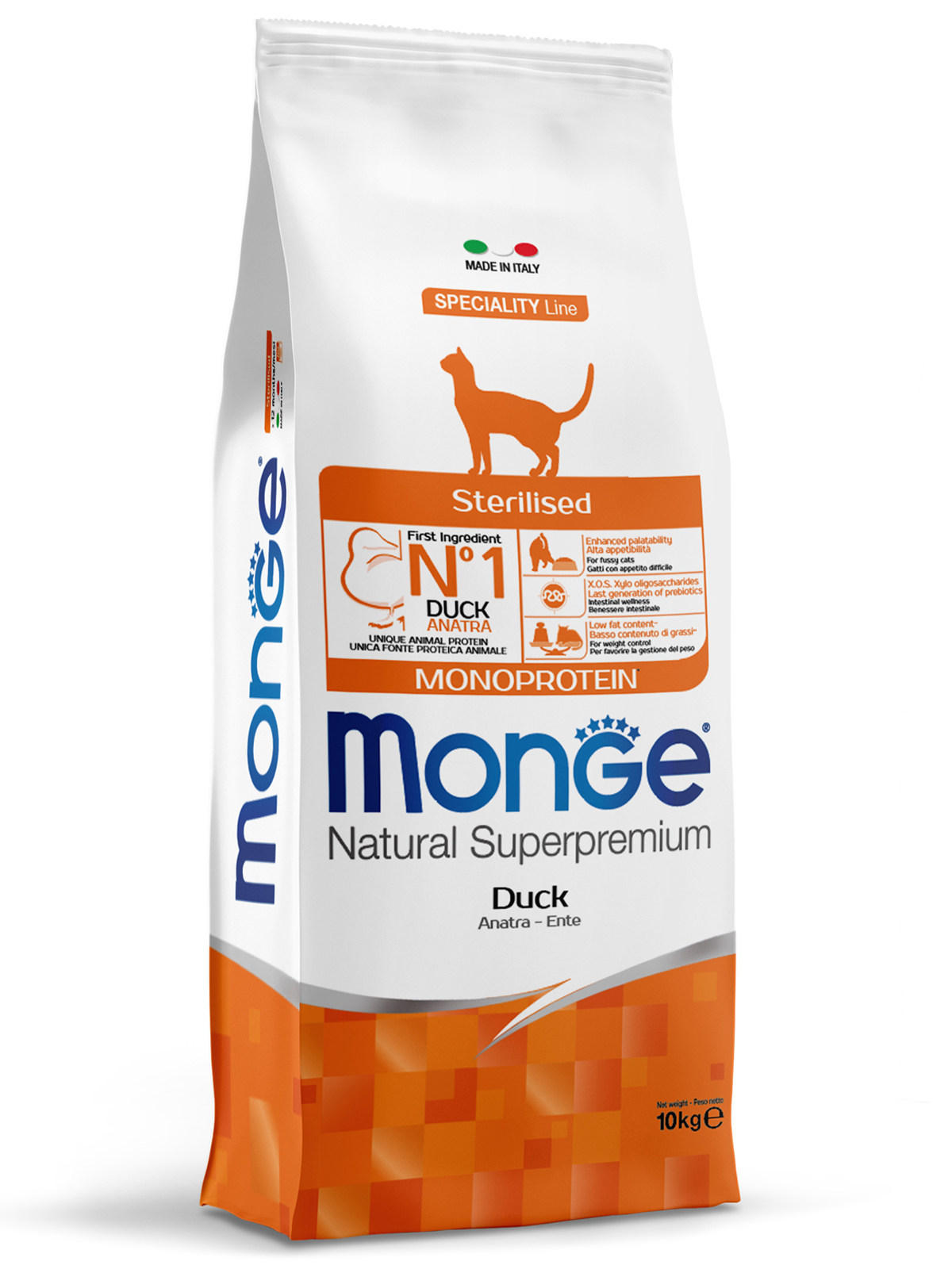 Monge Cat Monoprotein корм для стерилизованных взрослых кошек всех пород, утка / 10 кг