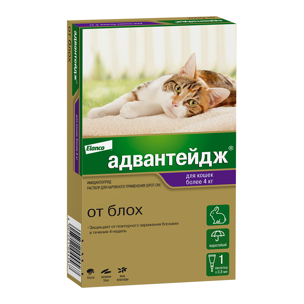 Elanco Адвантейдж капли для котят и кошек более 4 кг, от блох, вшей, власоедов (1 пипетка)