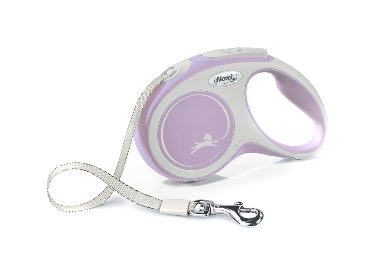 Flexi New Line Comfort рулетка-лента, размер S, для собак весом до 15 кг, 5 м (серая/розовая)