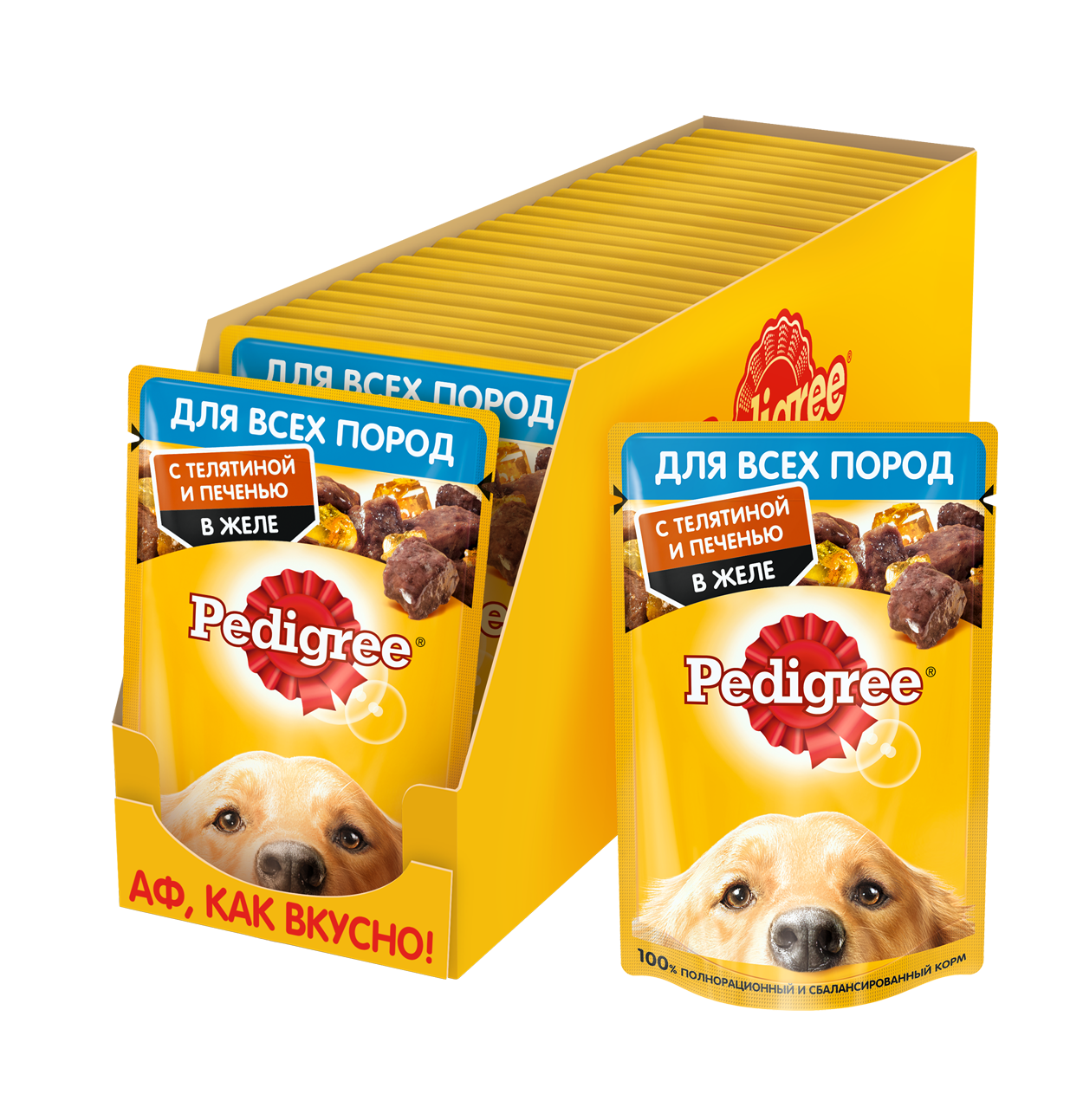 Pedigree влажный корм для взрослых собак всех пород, телятина и печень в желе (28шт в уп) (85 гр)