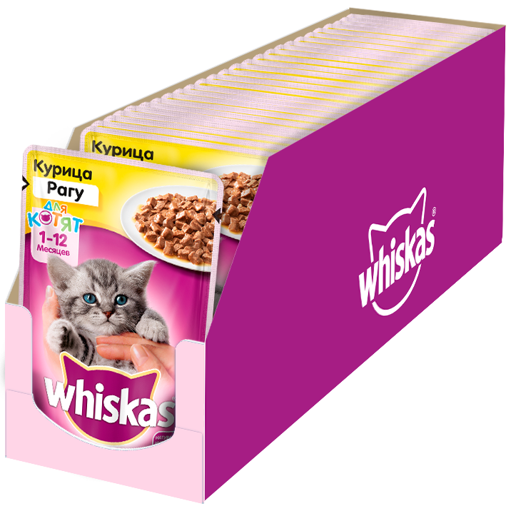 Whiskas влажный корм для котят всех пород, рагу с курицей (28шт в уп) (85 гр)