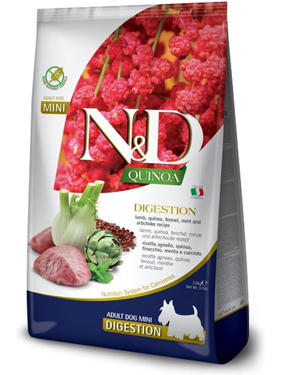 Farmina N&D Quinoa корм для собак мелких пород, беззерновой, поддержание пищеварения, ягненок, киноа (2,5 кг)
