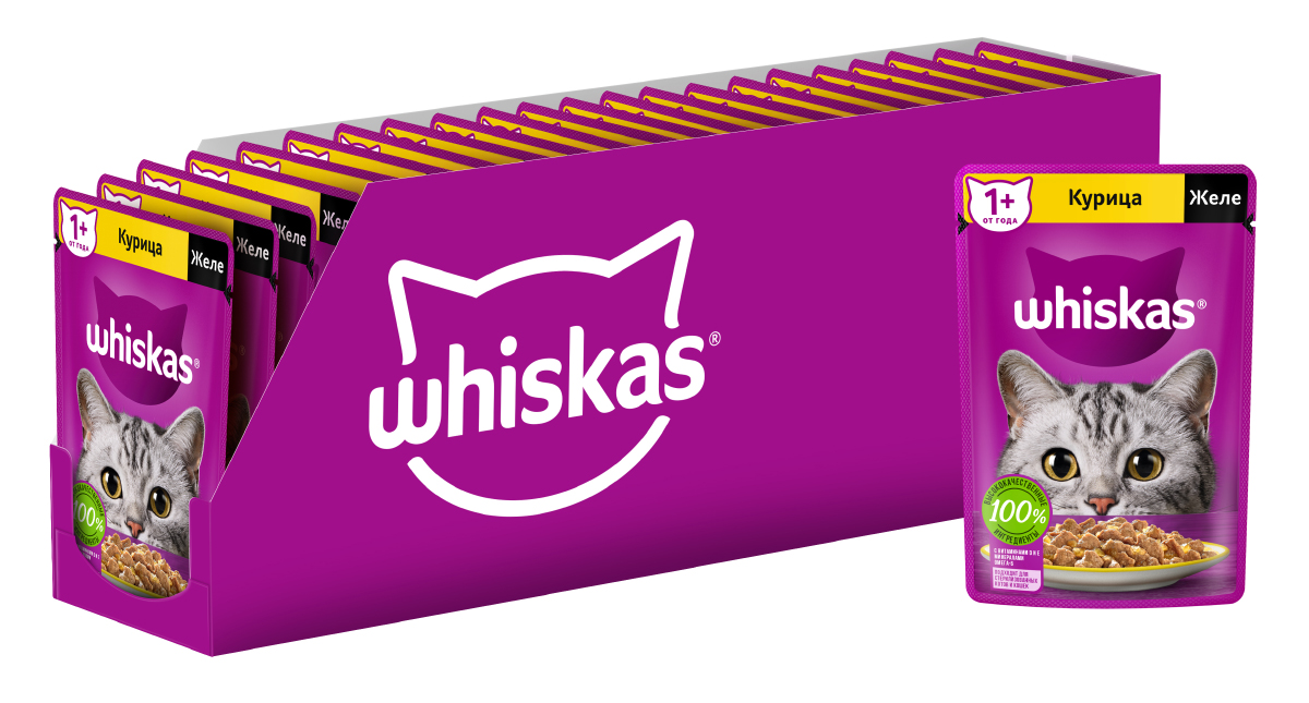Whiskas влажный корм для кошек, желе с курицей (28шт в уп) (75 гр)