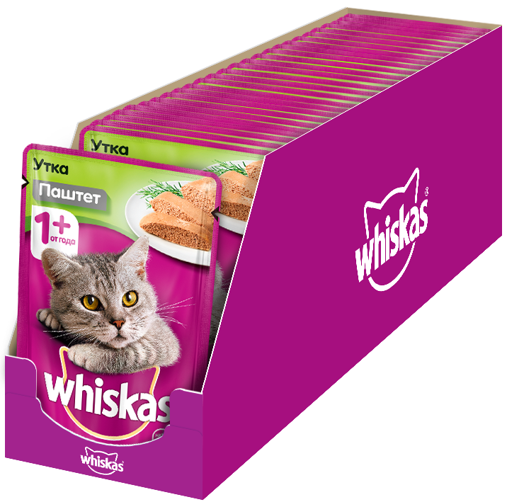 Whiskas влажный корм для взрослых кошек всех пород, с паштетом из утки (85 гр)