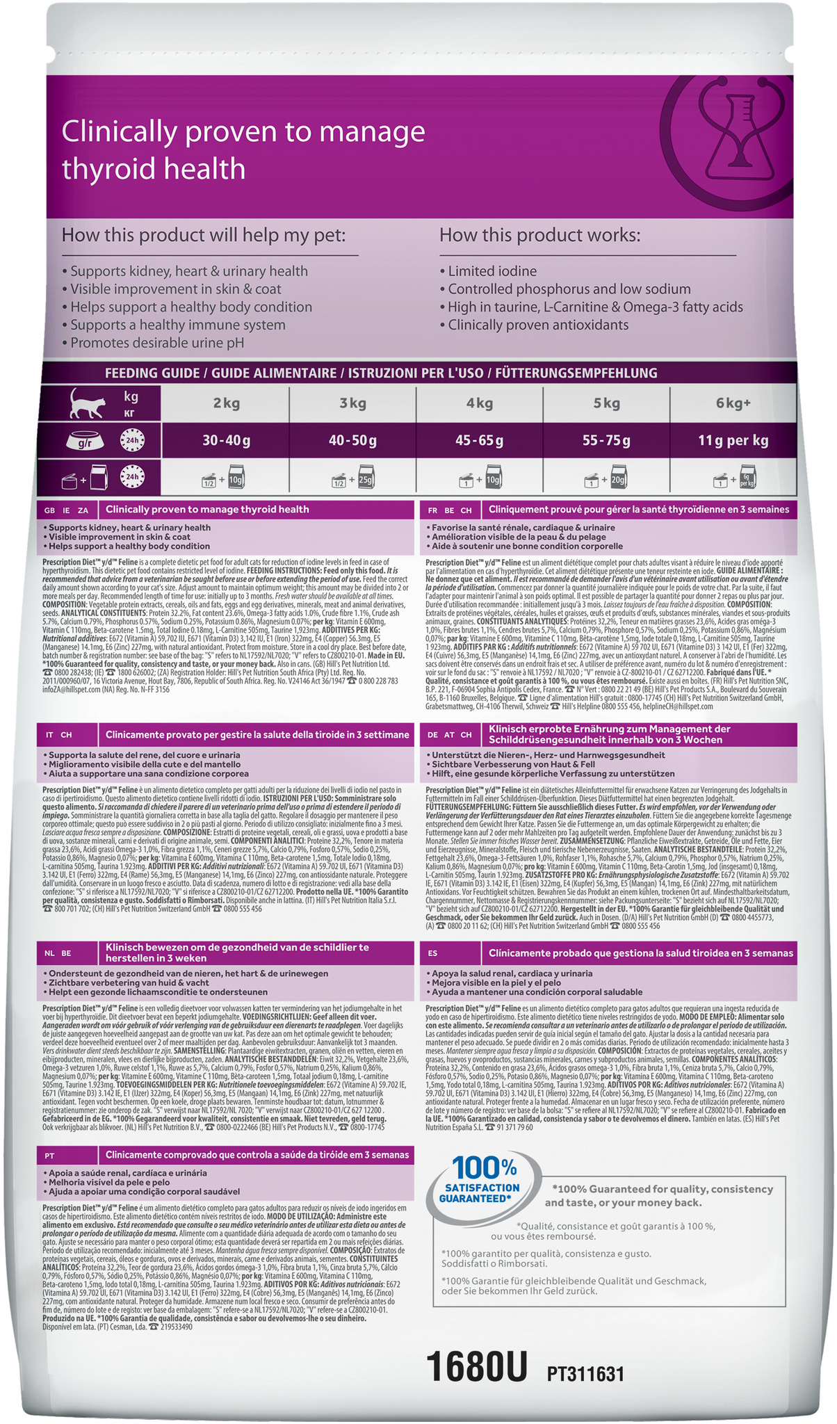 Hill's Prescription Diet y/d Thyroid Care сухой диетический корм для кошек для поддержания здоровья 