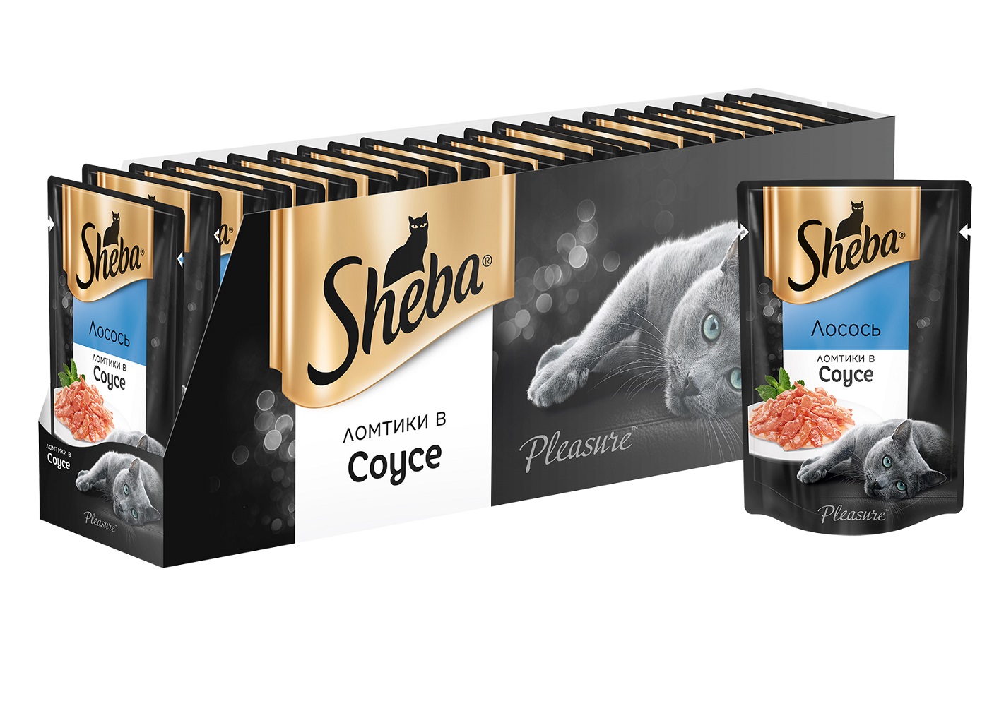 Sheba влажный корм для взрослых кошек всех пород, ломтики в соусе, лосось (85 гр)