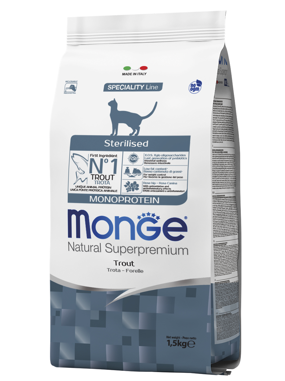 Monge Cat Monoprotein Sterilised корм для стерилизованных кошек всех пород, форель / 1,5 кг