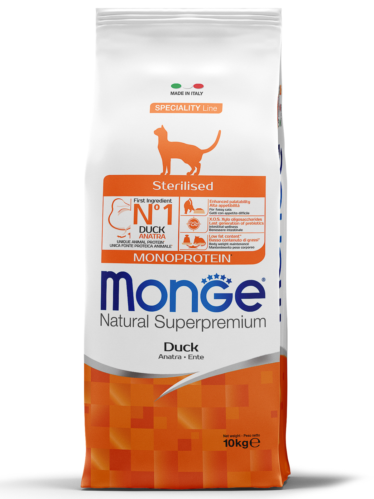 Monge Cat Monoprotein корм для стерилизованных взрослых кошек всех пород, утка (10 кг)