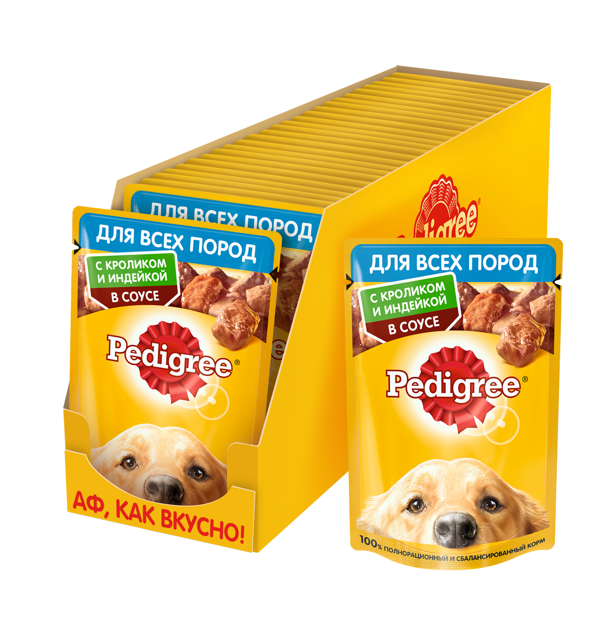 Pedigree влажный корм для взрослых собак всех пород, кролик и индейка в соусе (28шт в уп) (85 гр)