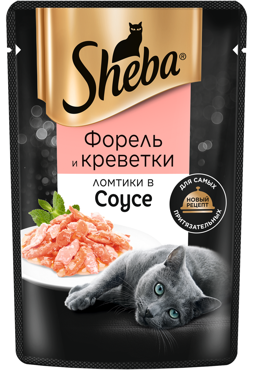 Sheba влажный корм для кошек, с форелью и креветками в соусе (28шт в уп) / 75 гр