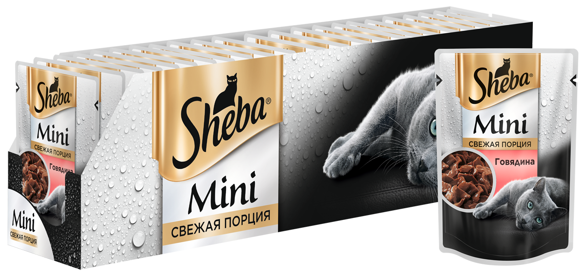 Sheba влажный корм для взрослых кошек всех пород, мини порция, говядина (50 гр)