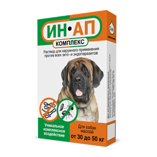 ИН-АП комплекс лечения от внешних и внутренних паразитов для собак весом 30-50 кг