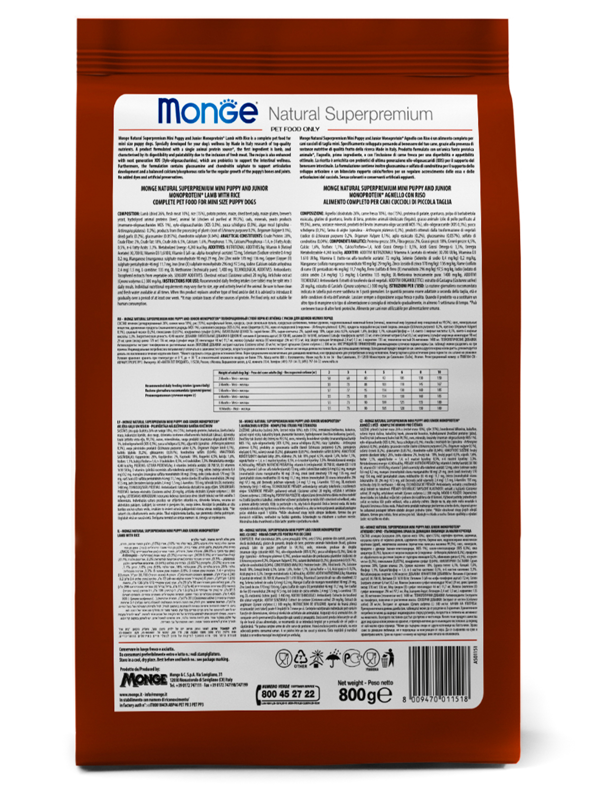 Monge Dog Speciality Mini корм для щенков малых пород, ягненок с рисом / 800 гр