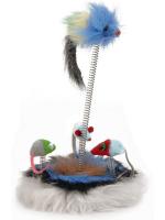 Beeztees Игрушка Мышки меховые на пружинах на мягкой подставке дразнилка для кошек мех разноцветный
