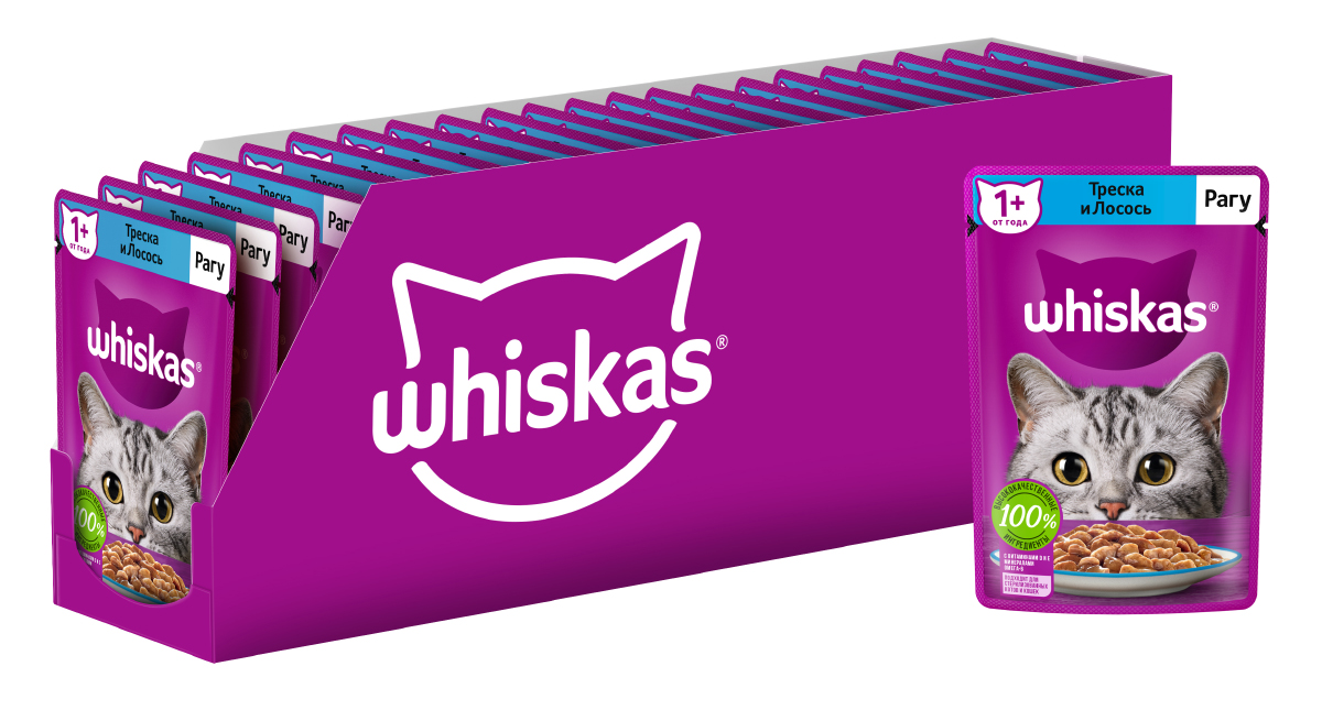 Whiskas влажный корм для кошек, рагу с треской и лососем (28шт в уп) (75 гр)