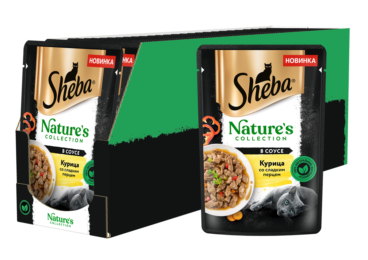 Sheba Натуральная Коллекция влажный корм для кошек, с курицей, паприкой и морковью (28шт в уп) (75 гр)