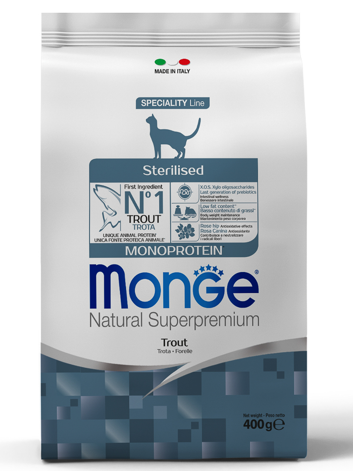 Monge Cat Monoprotein Sterilised корм для стерилизованных кошек всех пород, форель / 400 гр