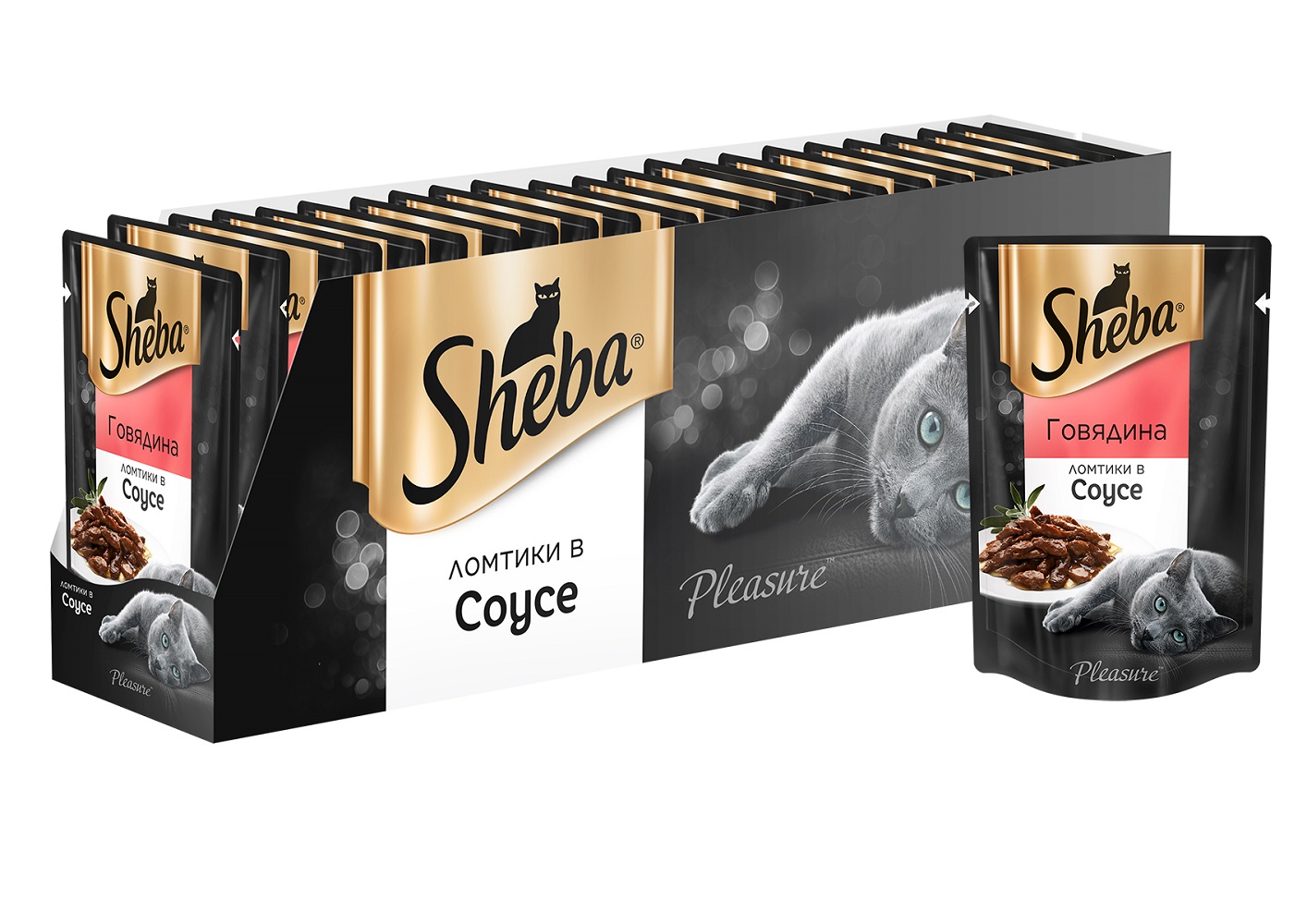 Sheba влажный корм для взрослых кошек всех пород, ломтики в соусе, говядина (85 гр)