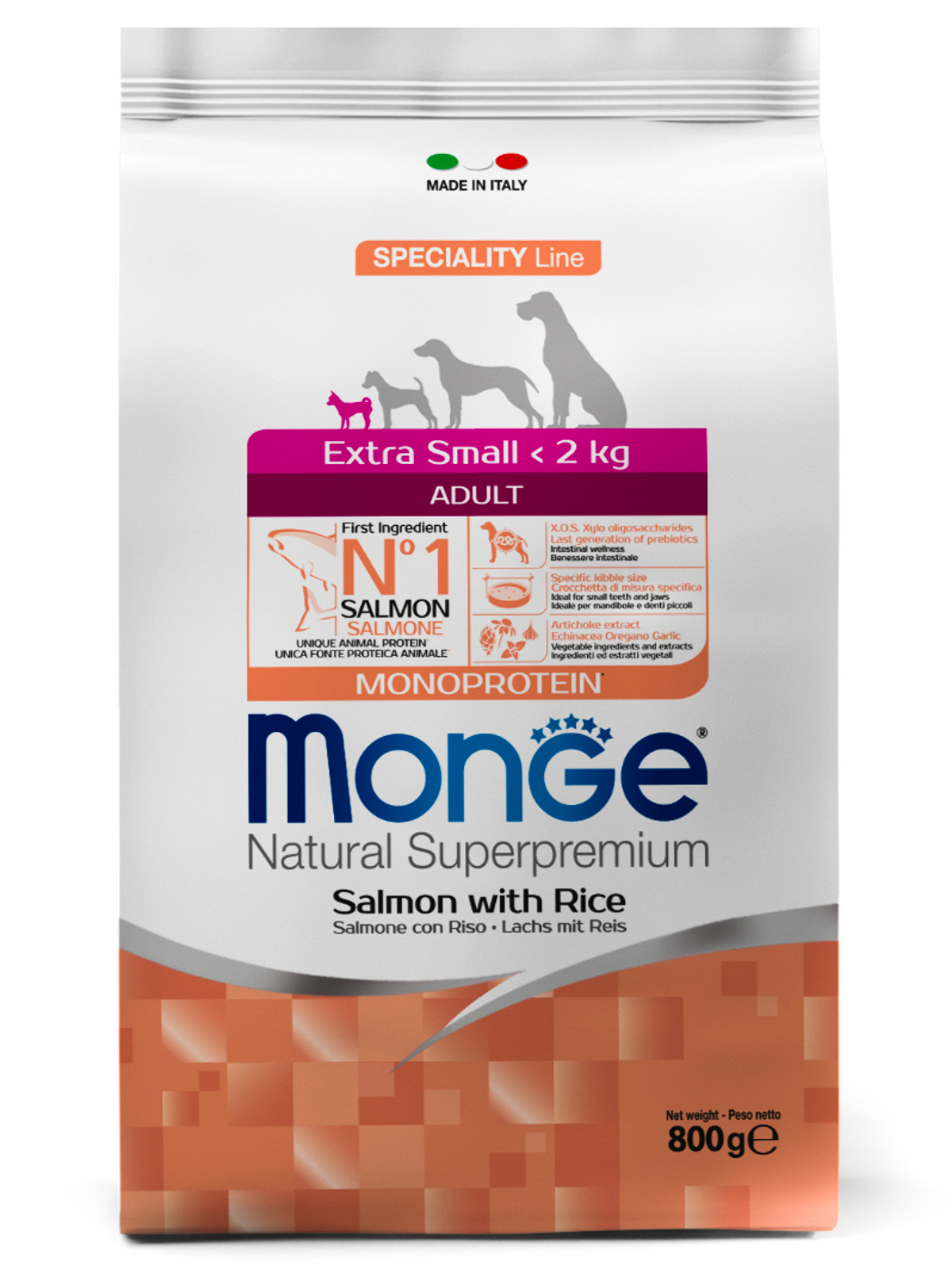 Monge Dog Speciality Extra Small корм для взрослых собак миниатюрных пород, лосось с рисом / 800 гр