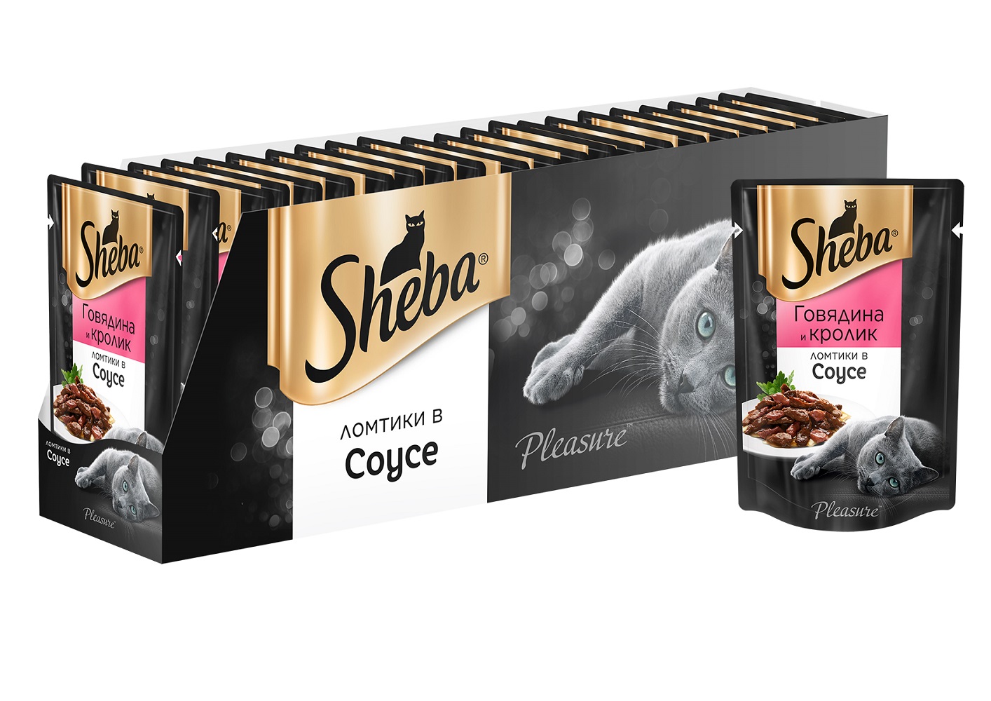 Sheba Pleasure влажный корм для взрослых кошек всех пород, говядина и кролик (85 гр)