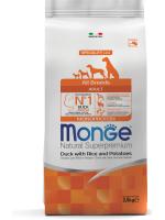 Monge Dog Speciality корм для собак всех пород и возрастов, утка с рисом и картофелем