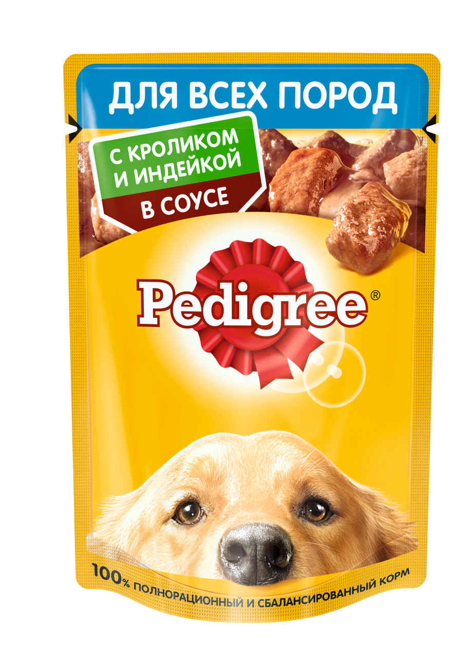 Pedigree влажный корм для взрослых собак всех пород, кролик и индейка в соусе (28шт в уп) / 85 гр