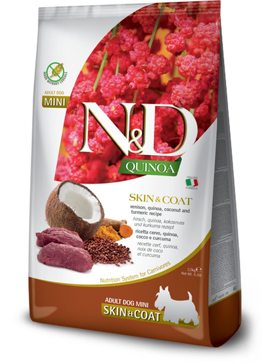 Farmina N&D Quinoa корм для собак мелких пород, беззерновой, здоровье кожи и шерсти, оленина с киноа (2,5 кг)