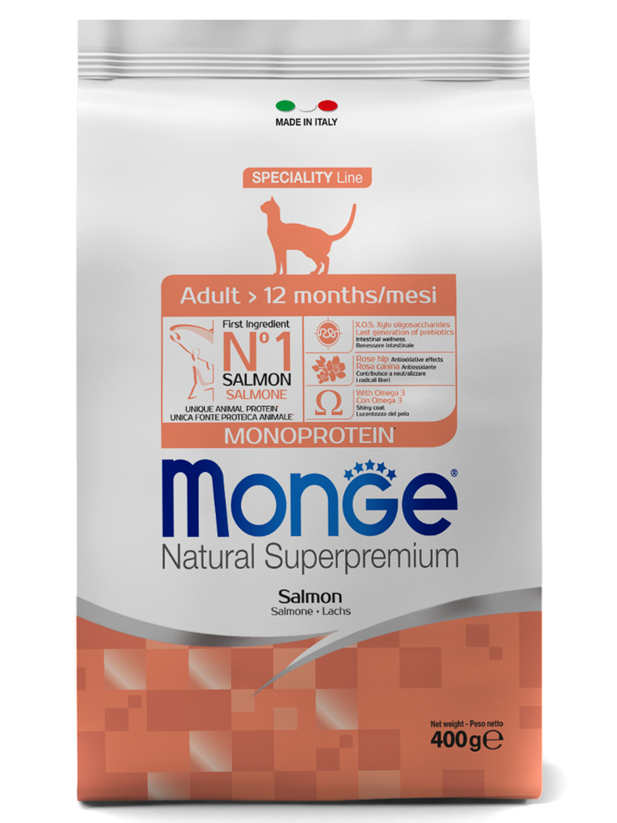Monge Cat Monoprotein корм для взрослых кошек всех пород, лосось / 400 гр