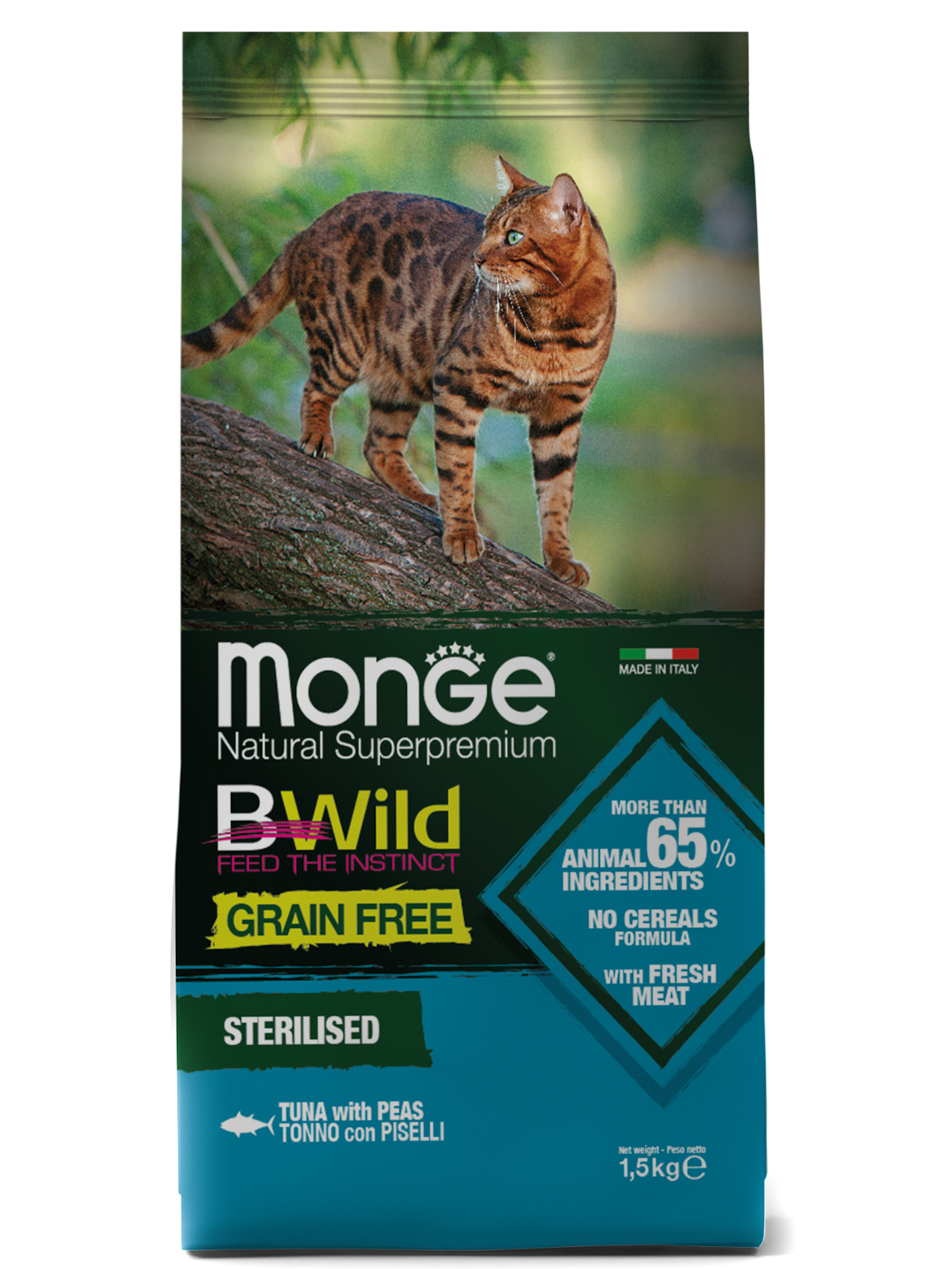 Monge Cat BWild GF корм для стерилизованных взрослых кошек всех пород, беззерновой, тунец и горох (1,5 кг)