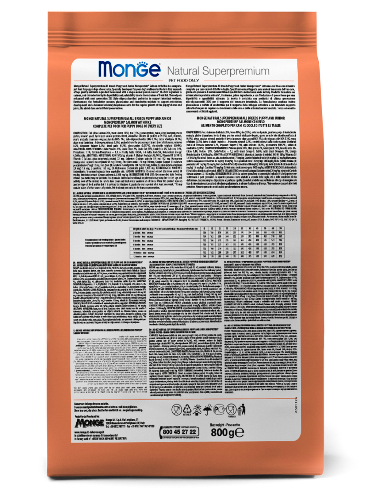 Monge Dog Speciality Puppy & Junior корм для щенков всех пород, лосось с рисом / 800 гр