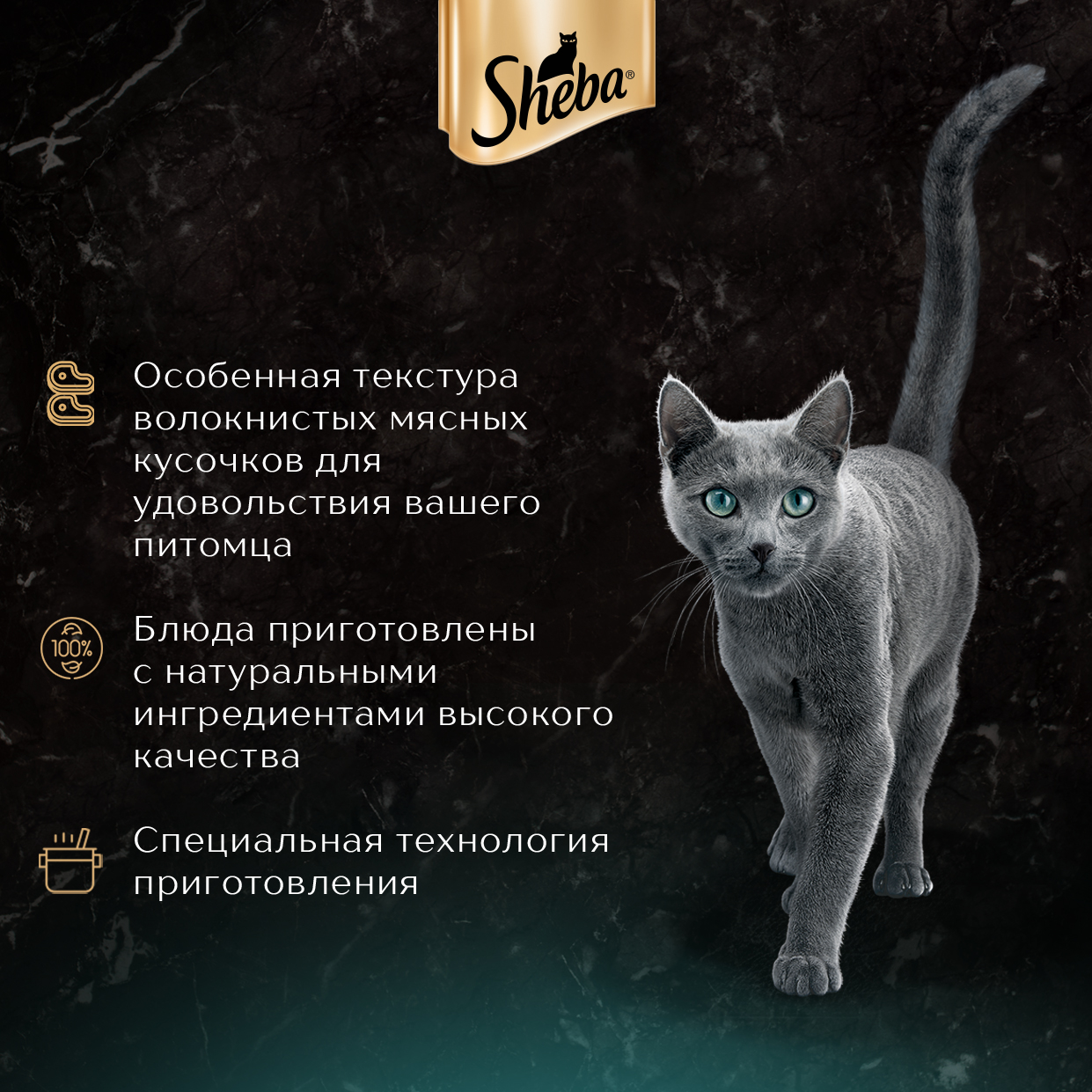 Sheba Craft Collection влажный корм для кошек, рубленые кусочки, говядина в соусе (28шт в уп) / 75 гр
