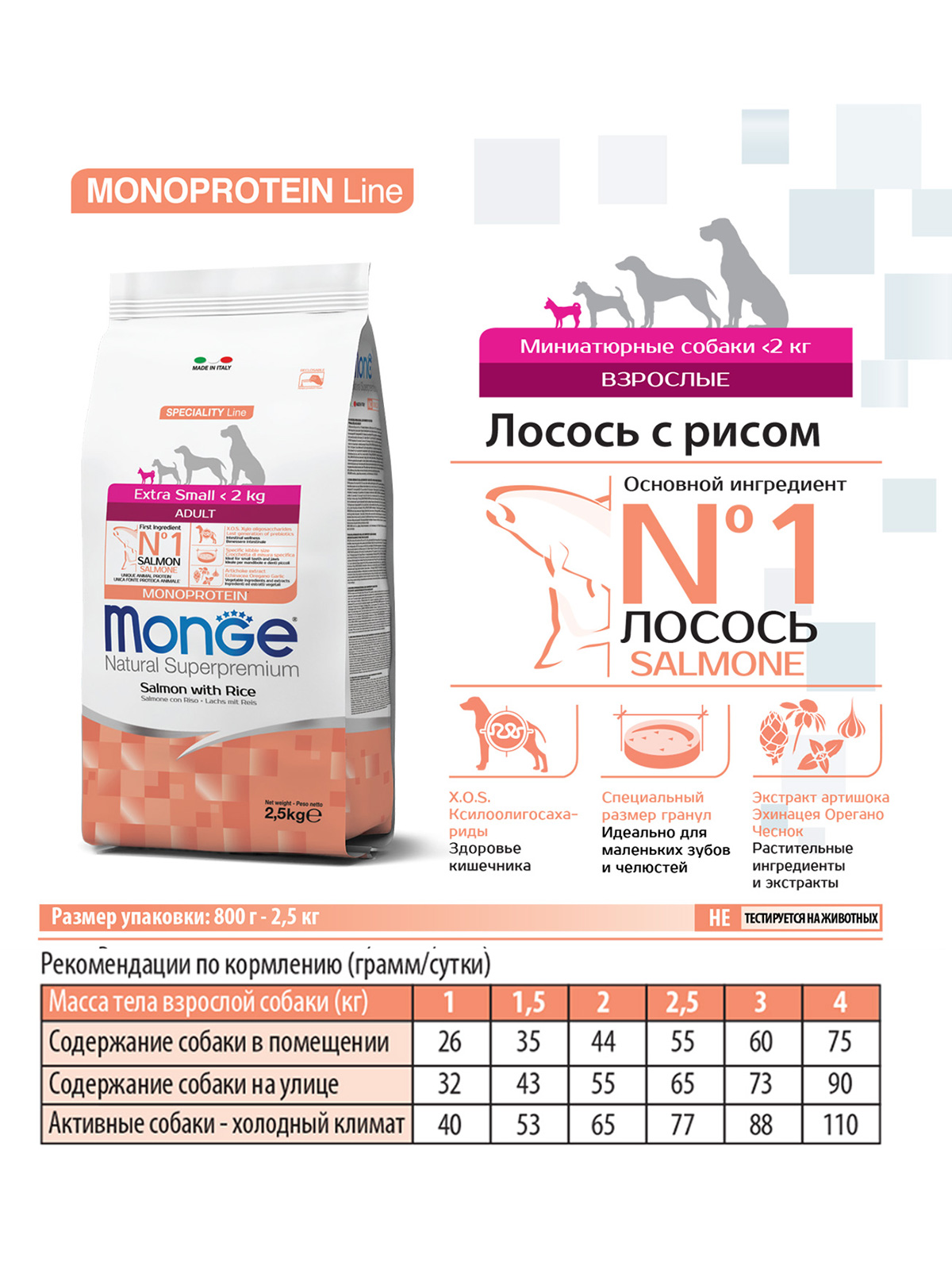 Monge Dog Speciality Extra Small корм для взрослых собак миниатюрных пород, лосось с рисом / 800 гр