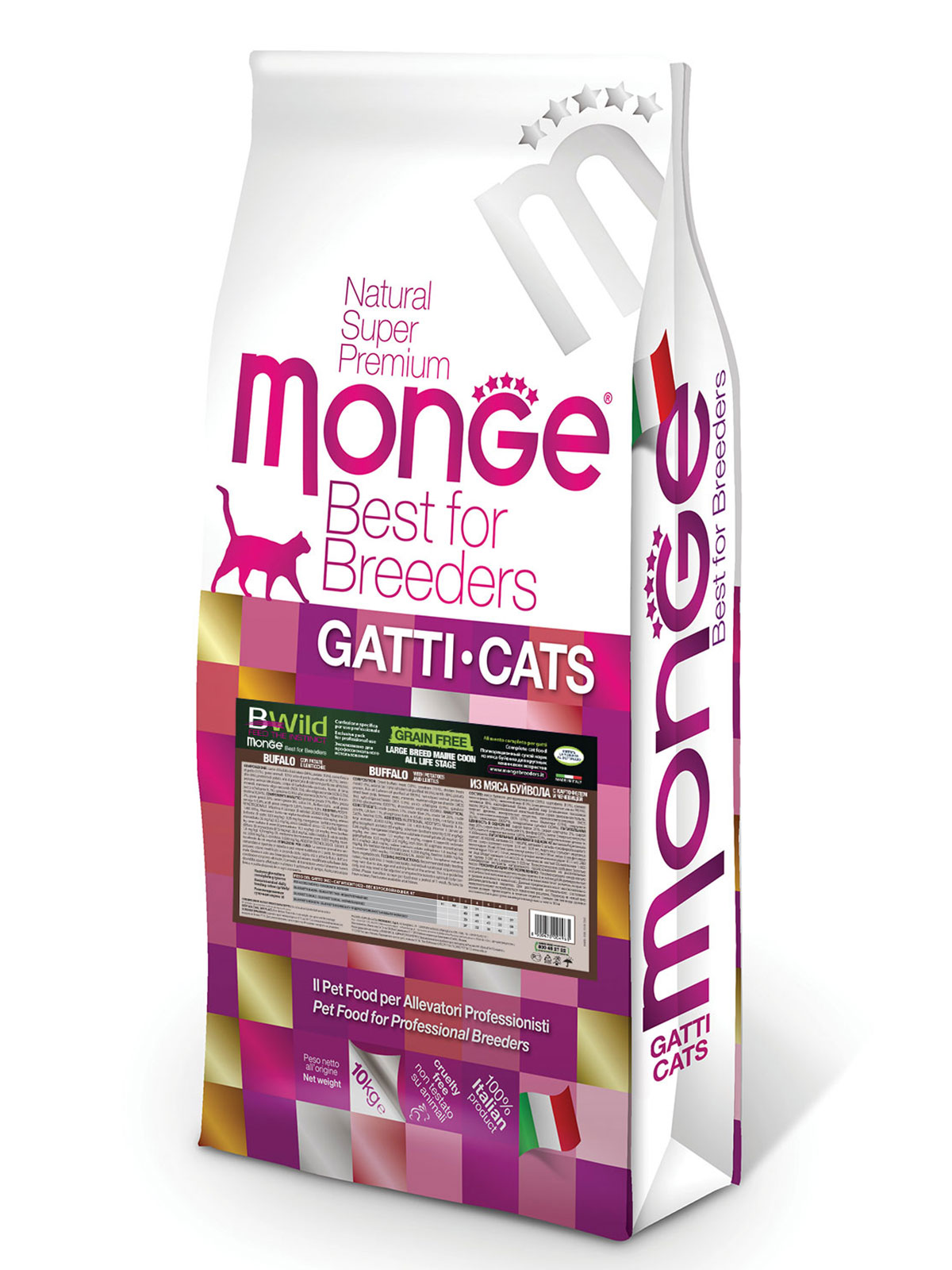 Monge Cat BWild Grain Free корм для взрослых кошек крупных пород, беззерновой, мясо буйвола (10 кг)