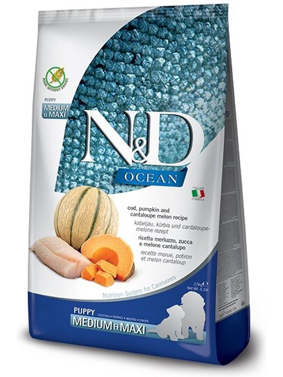 Farmina N&D Ocean корм для щенков средних и крупных пород, треска, тыква и мускусная дыня (12 кг)