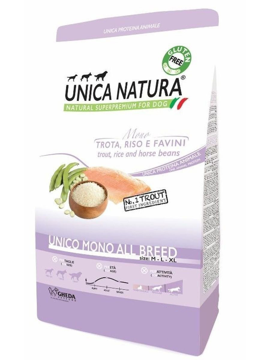 Unica Natura Mono корм для собак средних и крупных пород, форель