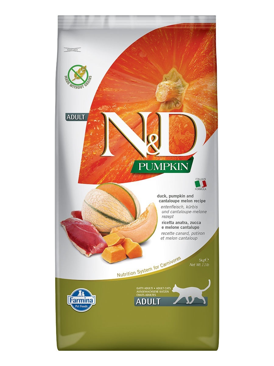 Farmina N&D Pumpkin корм для взрослых кошек, беззерновой, утка, дыня и тыква 5 кг