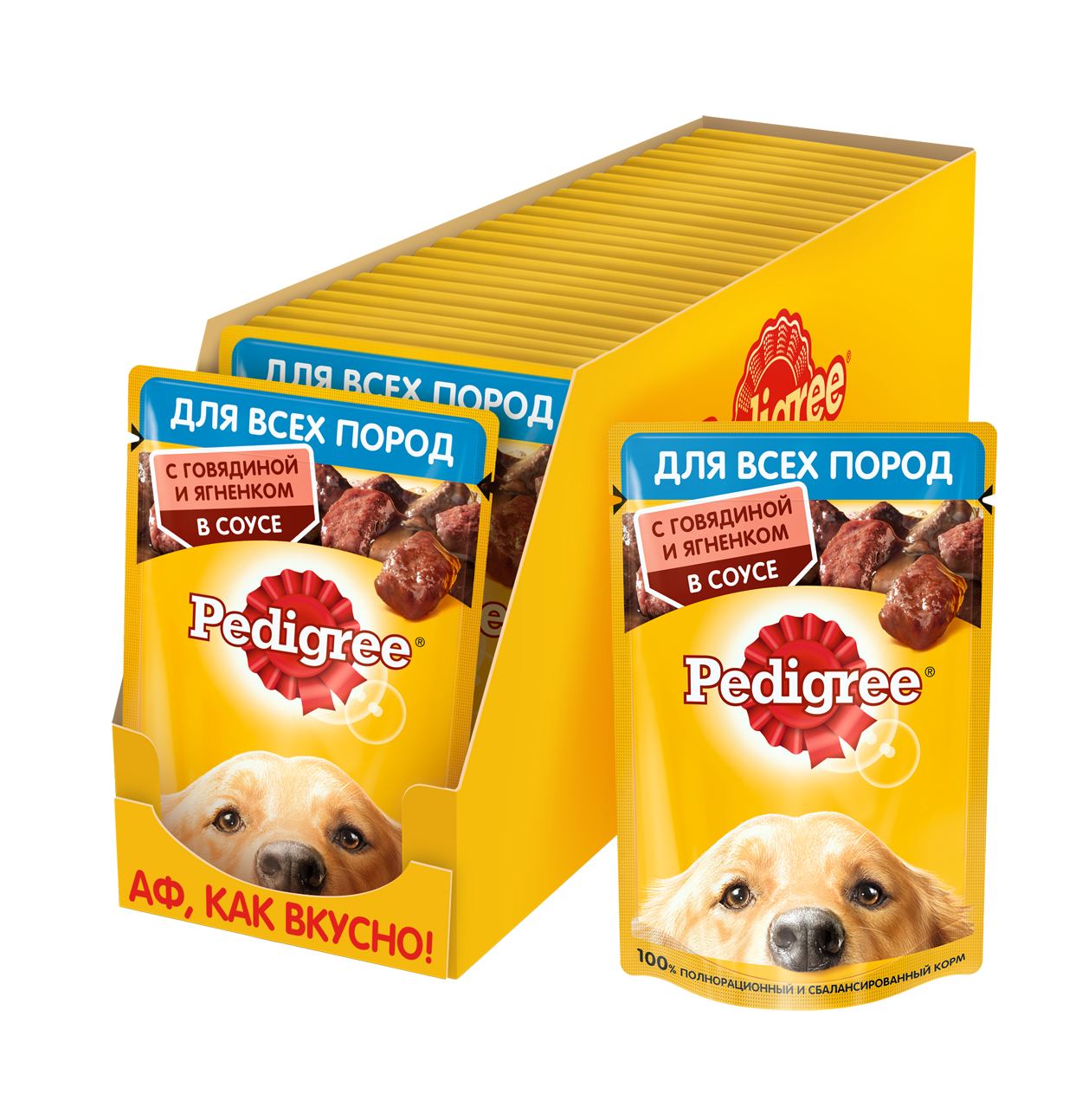 Pedigree влажный корм для взрослых собак всех пород, говядина и ягненок в соусе (28шт в уп) (85 гр)