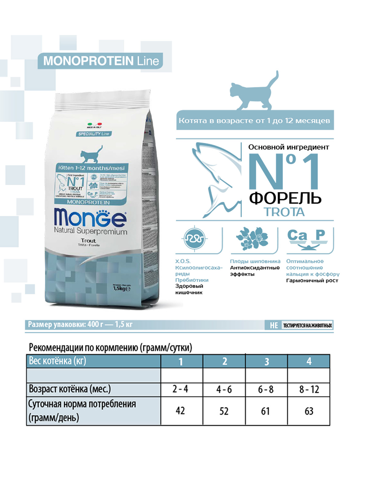 Monge Cat Kitten Monoprotein корм для котят всех пород, форель / 400 гр