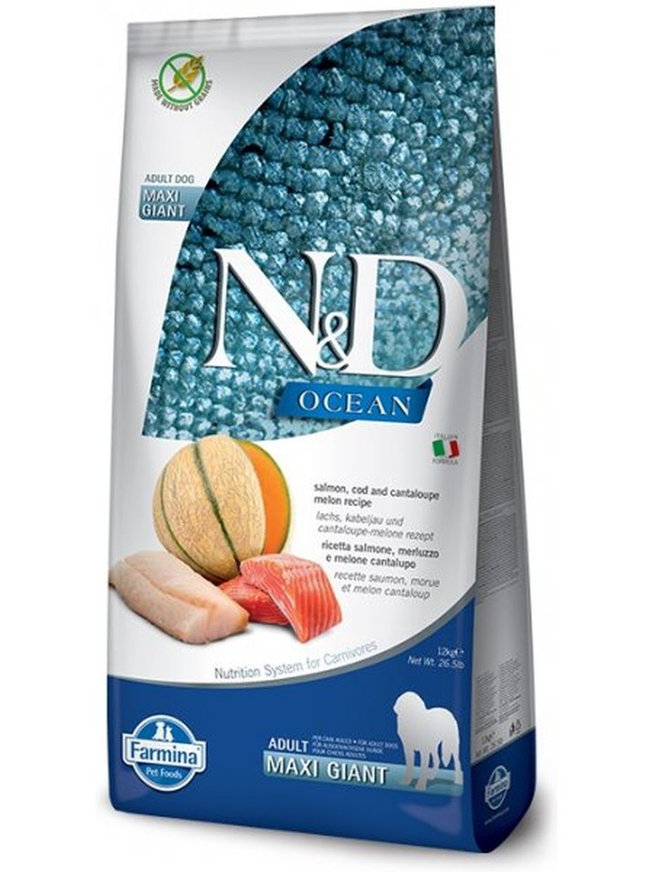 Farmina N&D Ocean корм для собак гигантских пород, беззерновой, лосось, треска и муксусная дыня (12 кг)