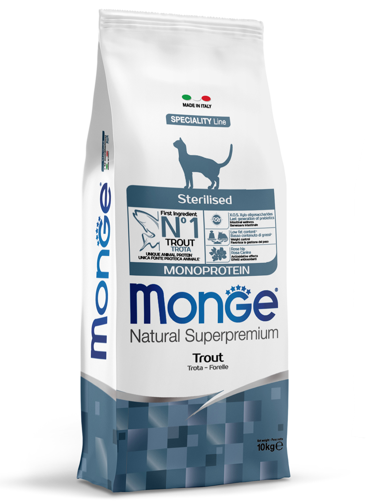Monge Cat Monoprotein Sterilised корм для стерилизованных кошек всех пород, форель / 10 кг