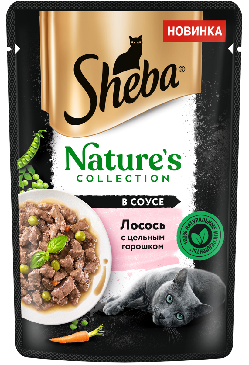 Sheba Nature's Collection влажный корм для кошек, с лососем и горохом (28шт в уп) / 75 гр